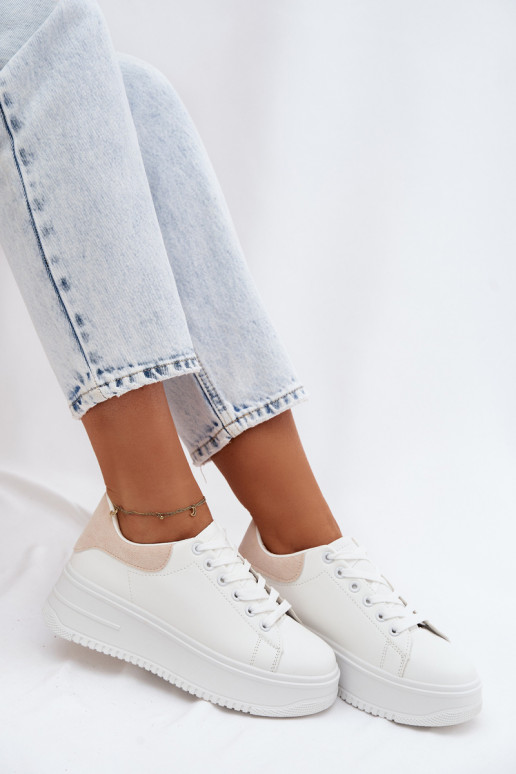 Chaussures modèle baskets Féminin avec une plateformeImitacji Skóry Blanc-beige Calinae