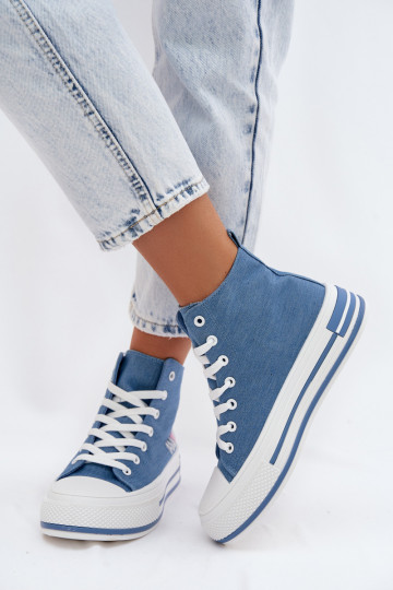 Baskets bleues montantes avec plateforme Liline