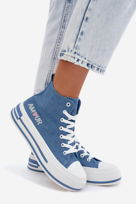 Baskets bleues montantes avec plateforme Liline