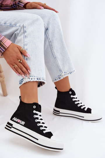 Baskets noires montantes avec plateforme Liline