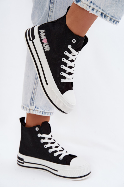 Baskets noires montantes avec plateforme Liline