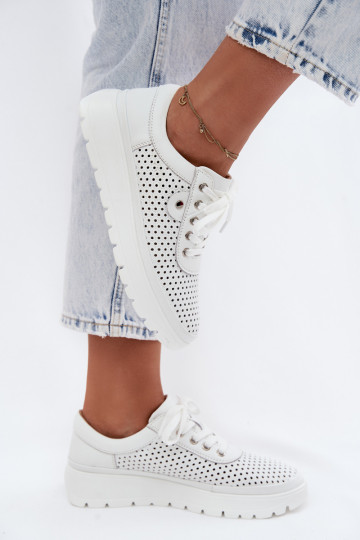 Chaussures en cuir perforé blanches pour femmes Vinceza 79629