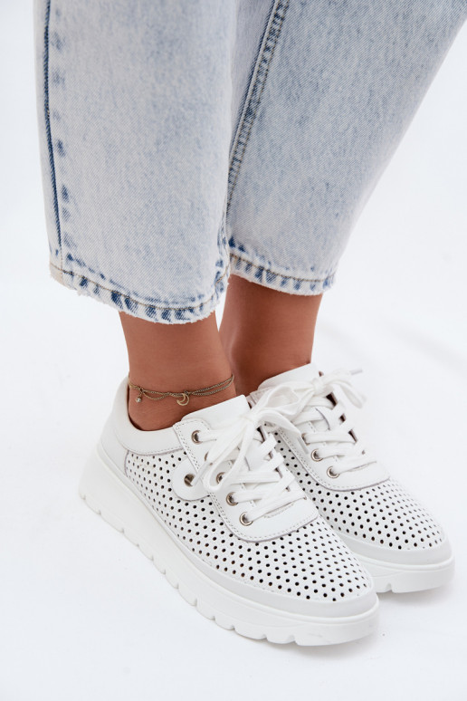 Chaussures en cuir perforé blanches pour femmes Vinceza 79629