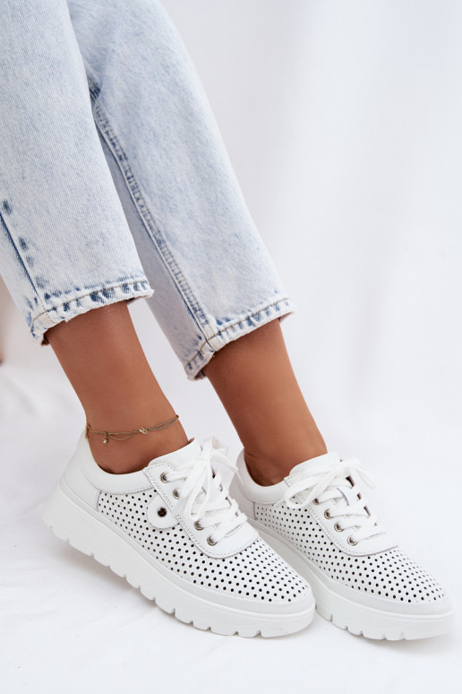 Chaussures en cuir perforé blanches pour femmes Vinceza 79629