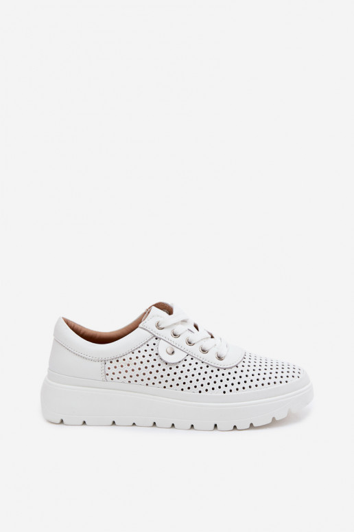 Chaussures en cuir perforé blanches pour femmes Vinceza 79629