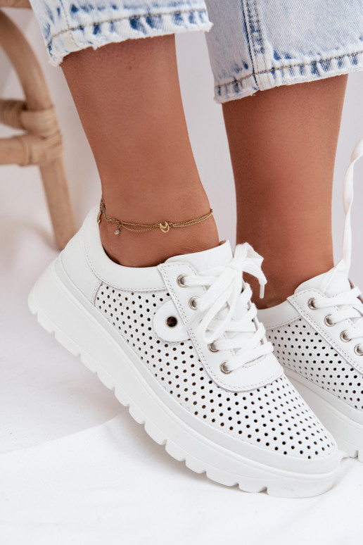 Chaussures en cuir perforé blanches pour femmes Vinceza 79629