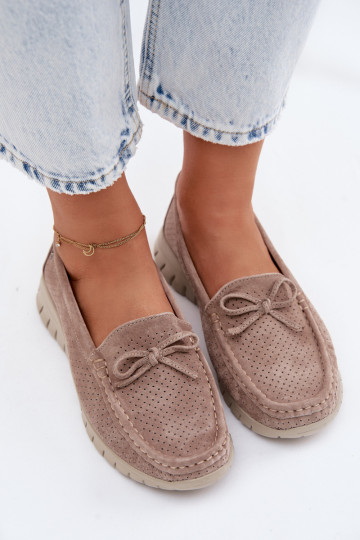 Mocassins en faux daim sable pour femmes avec nœuds Vinceza 95401
