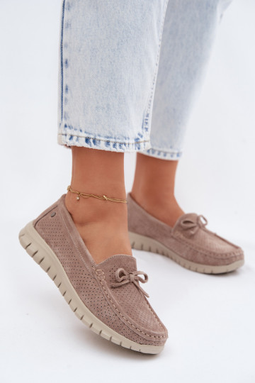 Mocassins en faux daim sable pour femmes avec nœuds Vinceza 95401 2