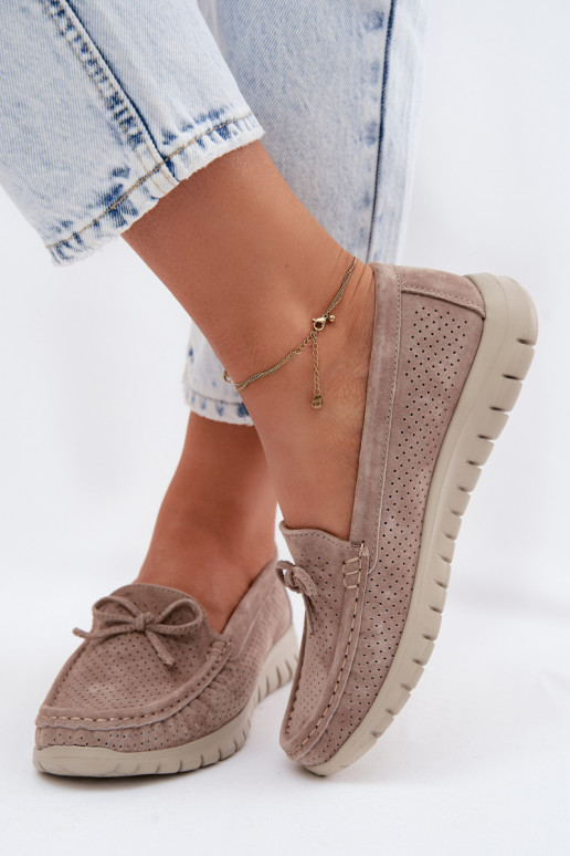 Mocassins en faux daim sable pour femmes avec nœuds Vinceza 95401