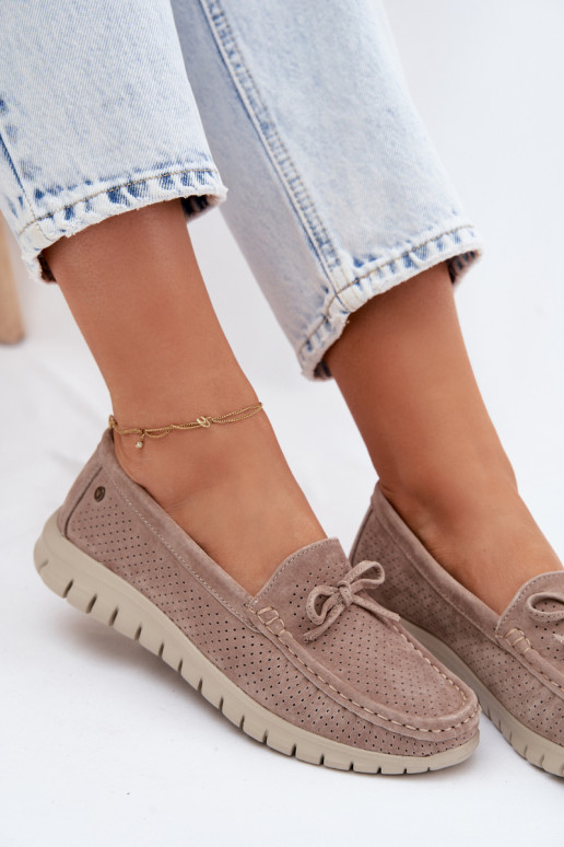 Mocassins en faux daim sable pour femmes avec nœuds Vinceza 95401