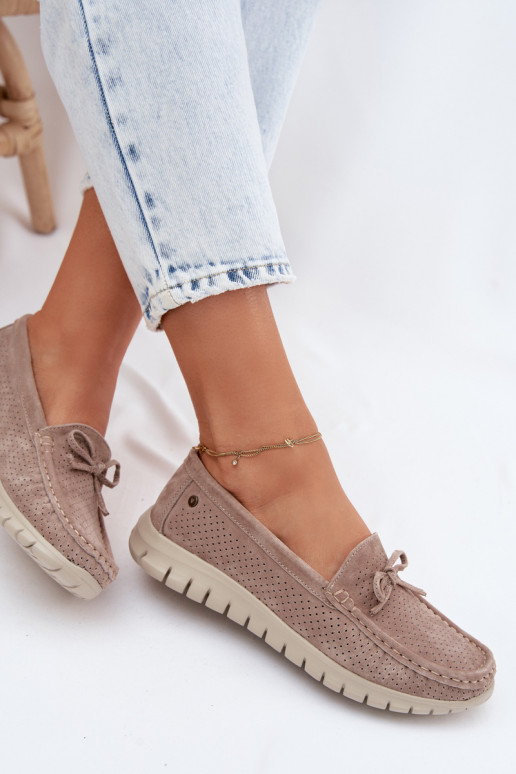 Mocassins en faux daim sable pour femmes avec nœuds Vinceza 95401