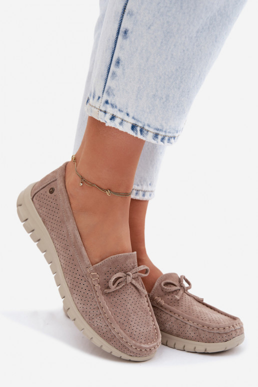 Mocassins en faux daim sable pour femmes avec nœuds Vinceza 95401