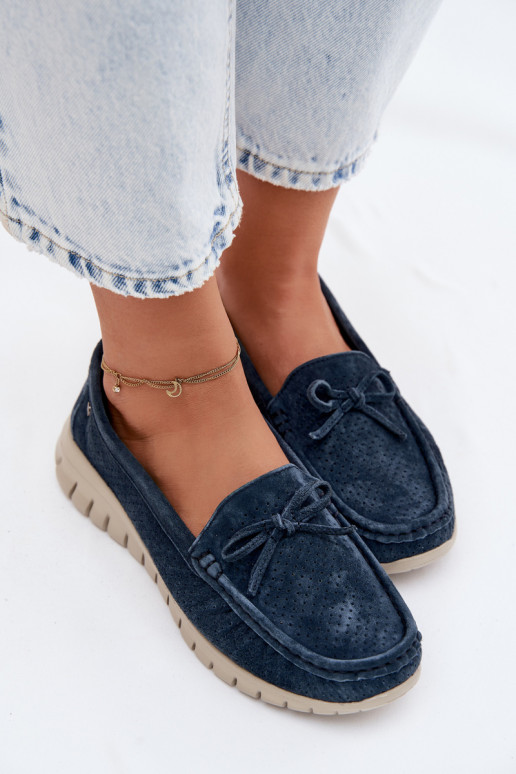 Mocassins en faux daim bleu foncé pour femmes avec nœuds Vinceza 95401