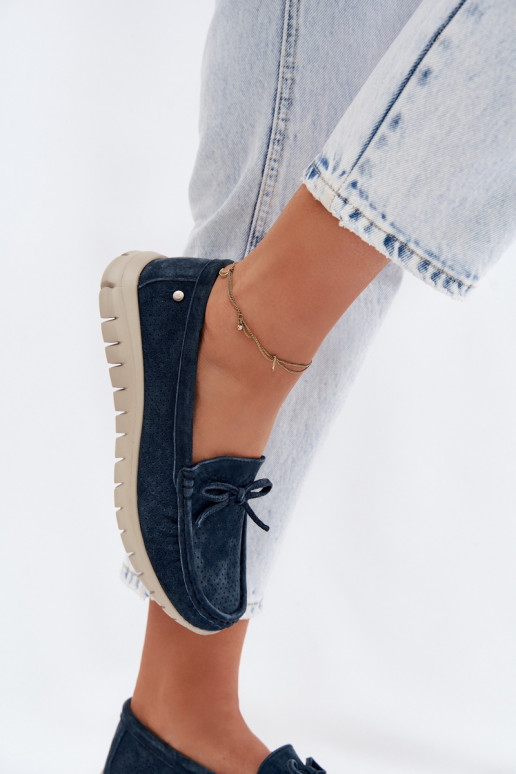 Mocassins en faux daim bleu foncé pour femmes avec nœuds Vinceza 95401