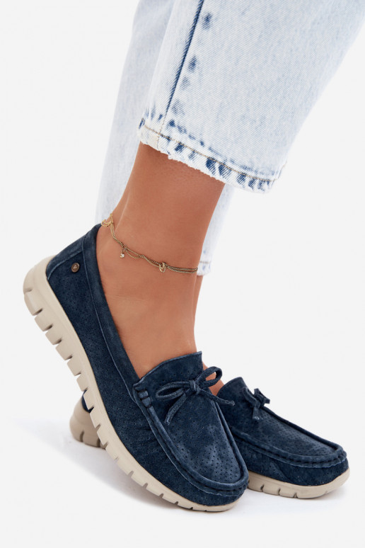 Mocassins en faux daim bleu foncé pour femmes avec nœuds Vinceza 95401