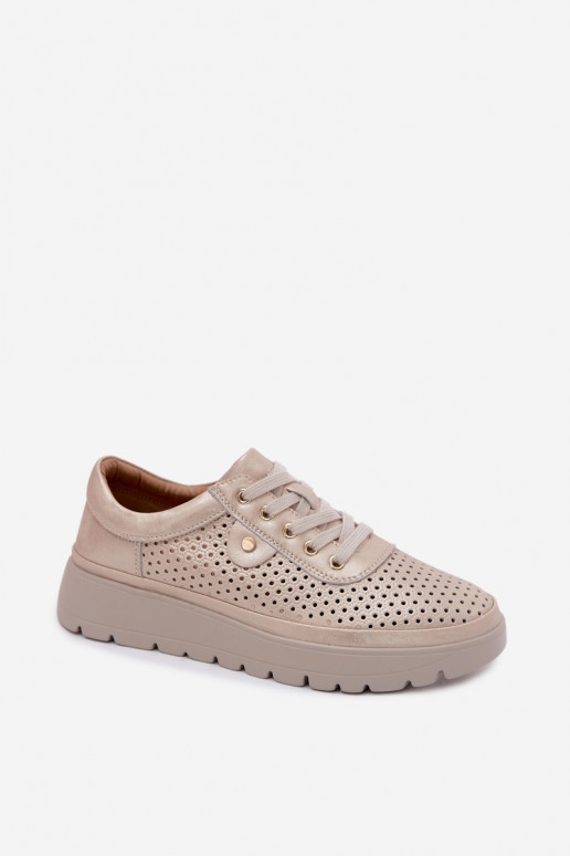 Chaussures en cuir perforé dorées pour femmes Vinceza 79629