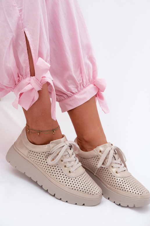 Chaussures en cuir perforé dorées pour femmes Vinceza 79629