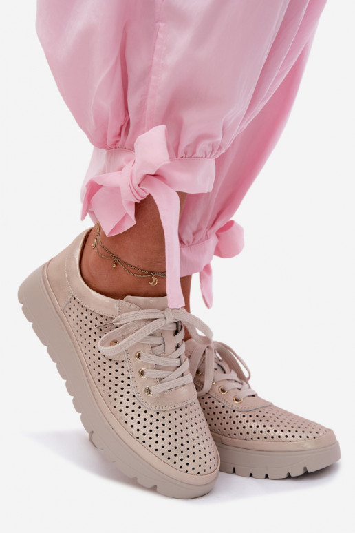 Chaussures en cuir perforé dorées pour femmes Vinceza 79629