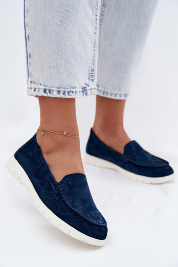 Mocassins en faux daim bleu foncé pour femmes Vinceza 95360 2