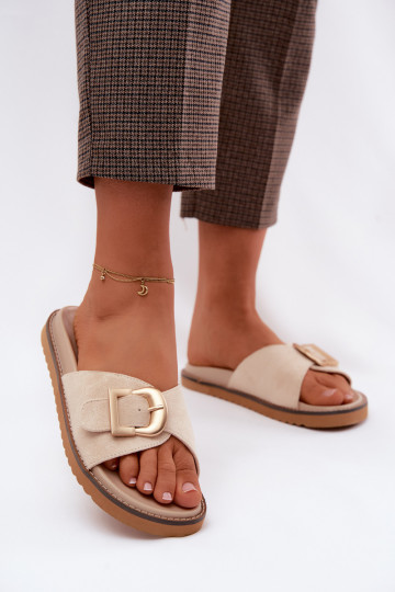 Chaussons en ivoire pour femmes avec boucles dorées Elviane 2