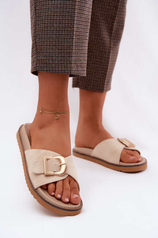 Chaussons en ivoire pour femmes avec boucles dorées Elviane