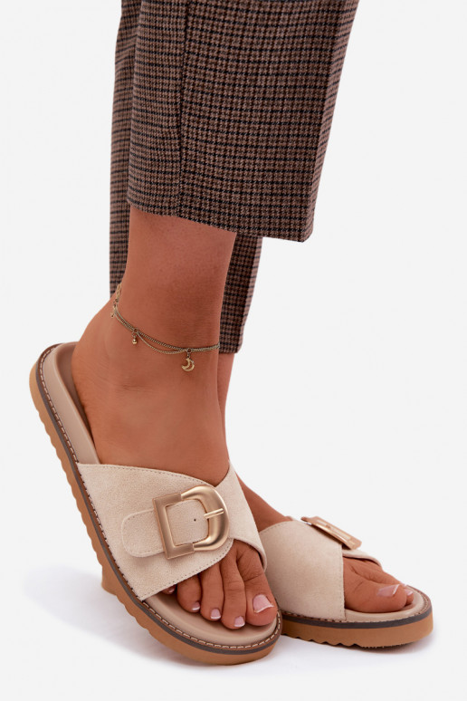 Pantoufles pour femmes avec boucles dorées couleur ivoire Elviane