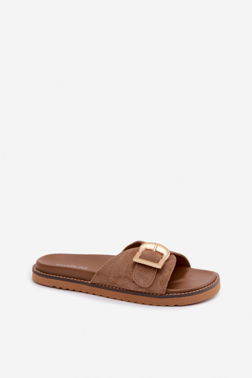 Pantoufles pour femmes avec boucles dorées beige Elviane