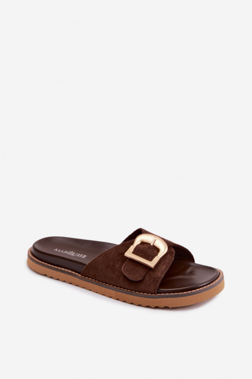 Chaussons chocolat pour femmes avec boucles dorées Elviane
