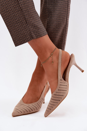 Sandales ajourées Féminin avec des talons finsImitacji en daimu beige Torielle 2