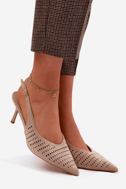 Sandales ajourées Féminin avec des talons finsImitacji en daimu beige Torielle