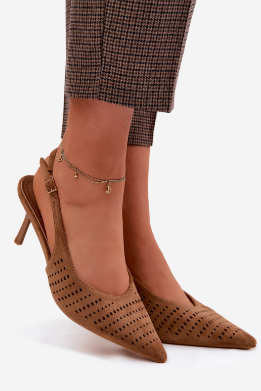 Sandales ajourées Féminin avec des talons finsImitacji en daimu marron Torielle