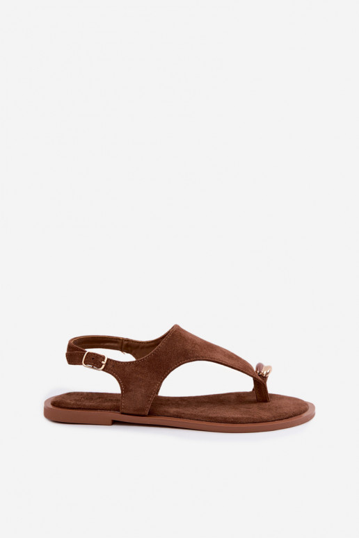 Sandales plates dorées avec des détails en daim synthétique couleur marron Jelviane