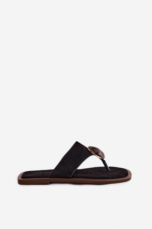 Chaussons plats noirs avec des ornements en daim synthétique Selvessa
