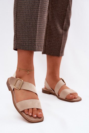 Sandales pour femmes avec des talons larges avec boucles dorées beige Verissea