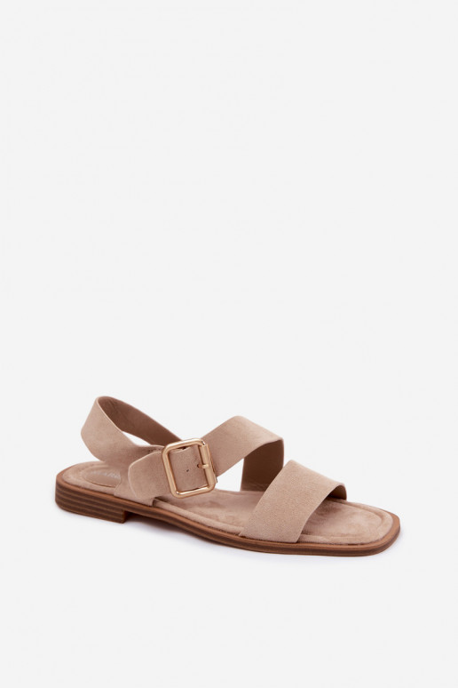 Sandales pour femmes couleur sable avec de larges talons et des boucles dorées Verissea