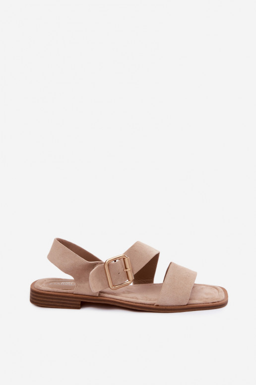 Sandales pour femmes couleur sable avec de larges talons et des boucles dorées Verissea