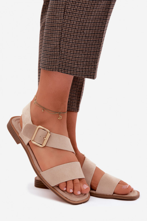 Sandales pour femmes couleur sable avec de larges talons et des boucles dorées Verissea