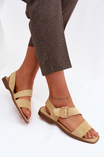 Sandales pour femmes jaunes avec de larges talons et des boucles dorées Verissea