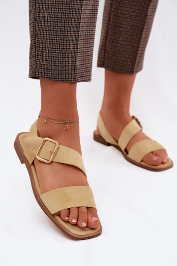 Sandales pour femmes jaunes avec de larges talons et des boucles dorées Verissea 2