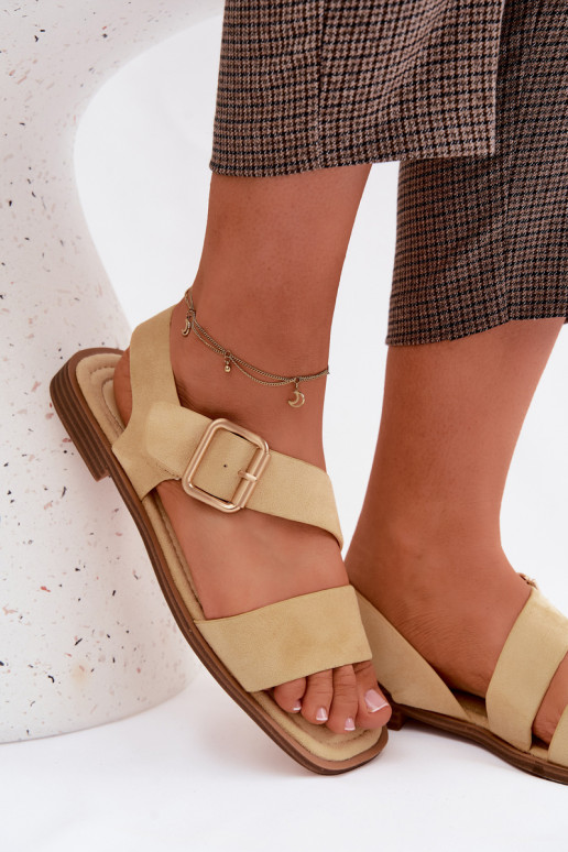 Sandales pour femmes jaunes avec de larges talons et des boucles dorées Verissea
