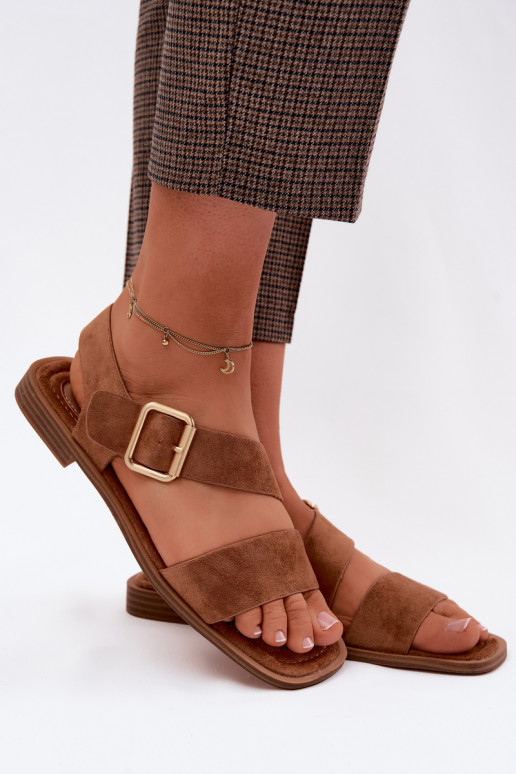 Sandales pour femmes avec des talons larges avec boucles dorées marron Verissea