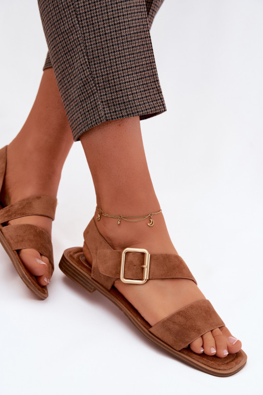 Sandales pour femmes avec des talons larges avec boucles dorées marron Verissea