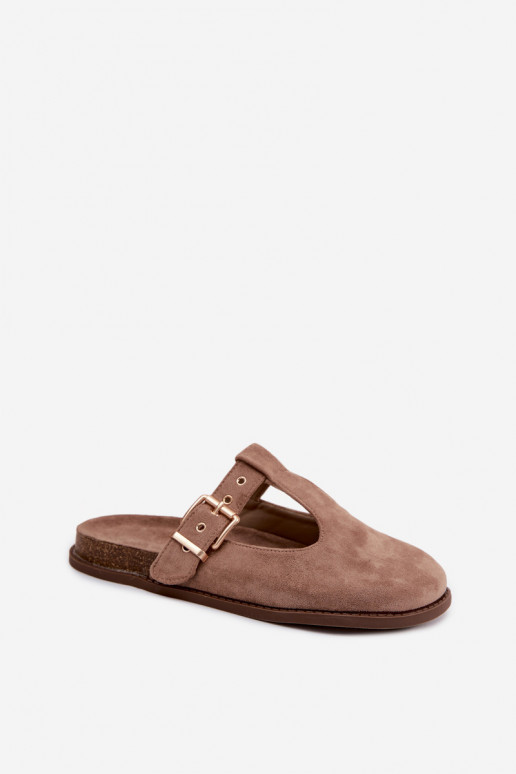 Chaussons pour femmes en daim synthétique couleur sable Melvia