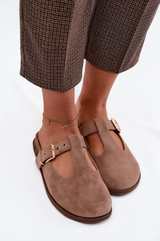 Chaussons pour femmes en daim synthétique couleur sable Melvia