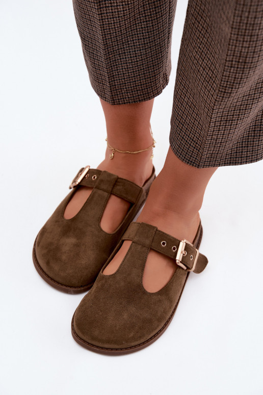 Chaussons pour femmes en daim synthétique couleur kaki Melvia