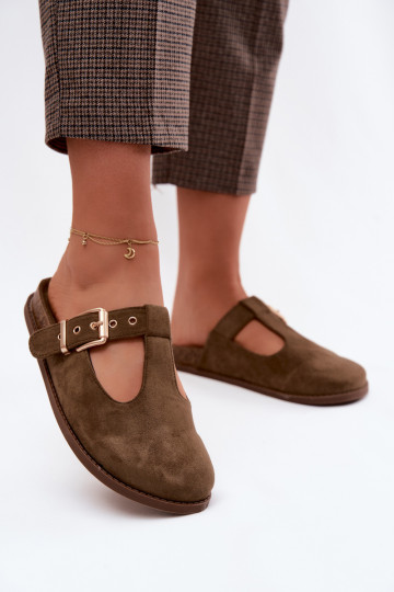 Pantoufles pour femmes MuleImitacji en daimu couleur kaki Melvia 2