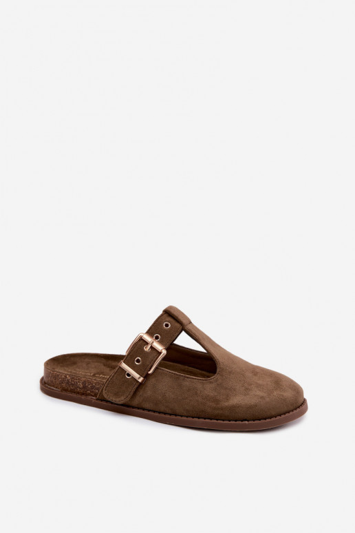 Chaussons pour femmes en daim synthétique couleur kaki Melvia