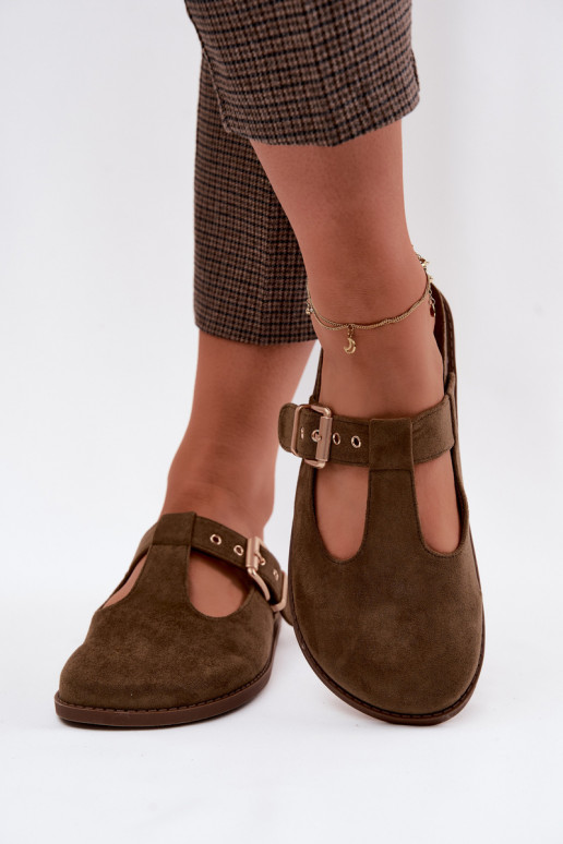 Chaussons pour femmes en daim synthétique couleur kaki Melvia