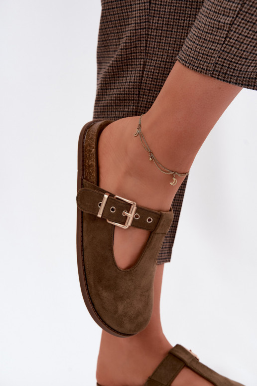 Chaussons pour femmes en daim synthétique couleur kaki Melvia