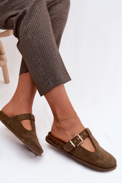 Pantoufles pour femmes MuleImitacji en daimu couleur kaki Melvia